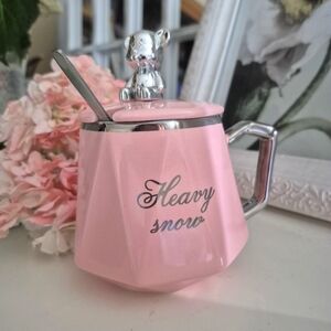 New Diamond Pattern Cup Ceramic Coffee Cup with Lid And Spoon 300ml